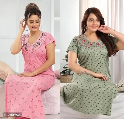 Elegant Cotton Printed Nighties For Women Pack Of 2-thumb0