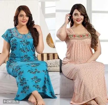 Elegant Cotton Printed Nighties For Women Pack Of 2