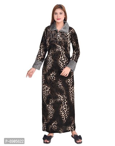 Winter velvet nighty with  zip collared and robe at back-thumb0