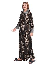 Winter velvet nighty with  zip collared and robe at back-thumb4