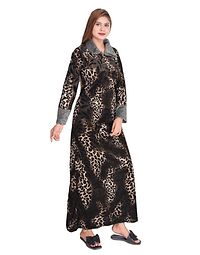 Winter velvet nighty with  zip collared and robe at back-thumb1
