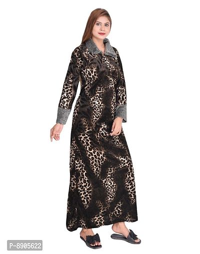 Winter velvet nighty with  zip collared and robe at back-thumb2