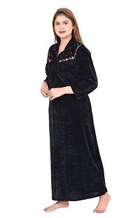 Classic Velvet Embroidered Nighty for Women-thumb1