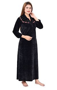 Classic Velvet Embroidered Nighty for Women-thumb2