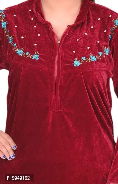 Classic Velvet Embroidered Nighty for Women-thumb5
