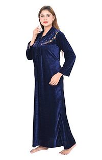 Classic Velvet Embroidered Nighty for Women-thumb2