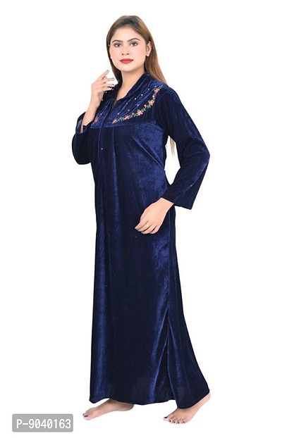 Classic Velvet Embroidered Nighty for Women-thumb3