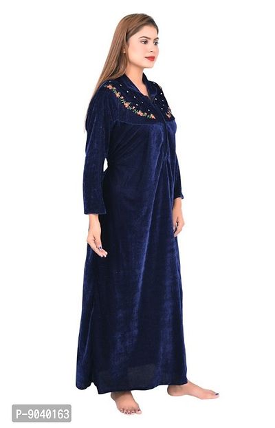 Classic Velvet Embroidered Nighty for Women-thumb2