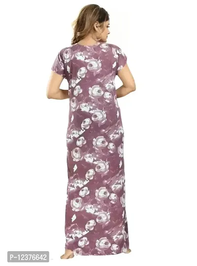 Trending Embroidery Floral Print Nighty/Maxi/Sleepwear In Hosiery Fabric For Girls And Women (Brown).-thumb3