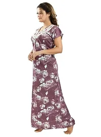 Trending Embroidery Floral Print Nighty/Maxi/Sleepwear In Hosiery Fabric For Girls And Women (Brown).-thumb1