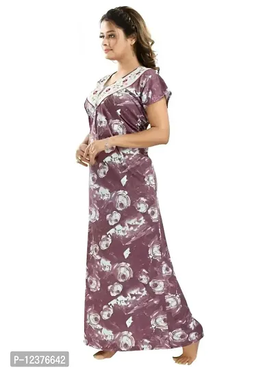 Trending Embroidery Floral Print Nighty/Maxi/Sleepwear In Hosiery Fabric For Girls And Women (Brown).-thumb2