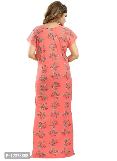 Trending Embroidery Floral Print Nighty/Maxi/Sleepwear In Hosiery Fabric For Girls And Women (Peach).-thumb4