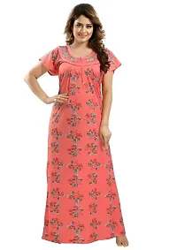 Trending Embroidery Floral Print Nighty/Maxi/Sleepwear In Hosiery Fabric For Girls And Women (Peach).-thumb1