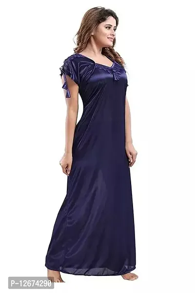 Classic Satin Solid Nighty for Women-thumb2