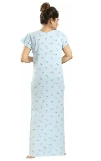 ENDRILLA Trending Embroidery Floral Print Nighty/Maxi/Sleepwear In Hosiery Fabric For Girls And Women (Light Blue)-thumb3