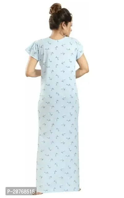 ENDRILLA Trending Embroidery Floral Print Nighty/Maxi/Sleepwear In Hosiery Fabric For Girls And Women (Light Blue)-thumb4