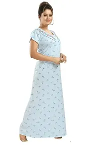 ENDRILLA Trending Embroidery Floral Print Nighty/Maxi/Sleepwear In Hosiery Fabric For Girls And Women (Light Blue)-thumb2