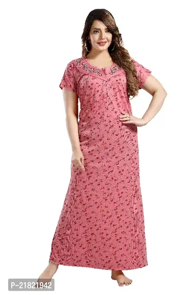 ENDRILLA Trending Embroidery Floral Print Nighty/Maxi/Sleepwear In Hosiery Fabric For Girls And Women (Pink)