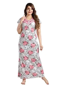 ENDRILLA Trending Embroidery Floral Print Nighty/Maxi/Sleepwear In Hosiery Fabric For Girls And Women (Pink)-thumb1