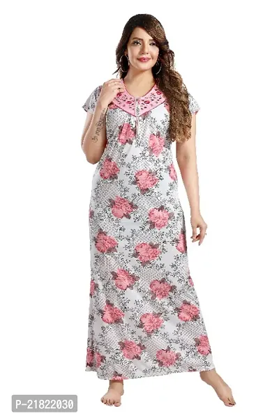 ENDRILLA Trending Embroidery Floral Print Nighty/Maxi/Sleepwear In Hosiery Fabric For Girls And Women (Pink)-thumb2