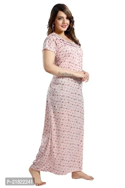 Stylish Pink Hosiery  Embroidery Floral Print Nighty-thumb2