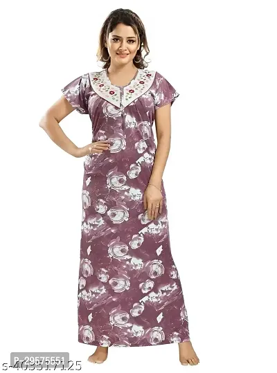 ENDRILLA Pack of 2 Printed Hosiery Nighties/Night Dress/Maxi For Women (Brown, Grey)-thumb2