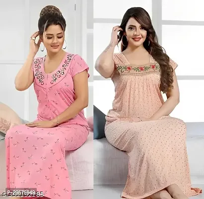 ENDRILLA Trending Pack of 2 Nighty, Maxi, Sleepwear, Night Dress For Girls And Women To Be Wear In Summers (Pink, Peach)