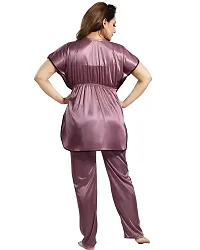 Trending Kaftan Plain Satin Night Suit, Top Pyjama , Co-ord Set.-thumb1