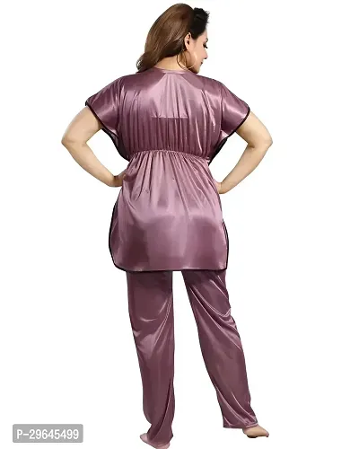 Trending Kaftan Plain Satin Night Suit, Top Pyjama , Co-ord Set.-thumb2