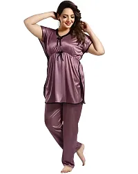 Trending Kaftan Plain Satin Night Suit, Top Pyjama , Co-ord Set.-thumb2