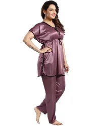 Trending Kaftan Plain Satin Night Suit, Top Pyjama , Co-ord Set.-thumb3