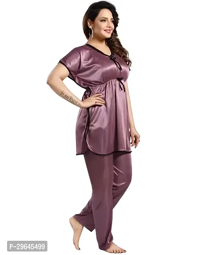 Trending Kaftan Plain Satin Night Suit, Top Pyjama , Co-ord Set.-thumb4