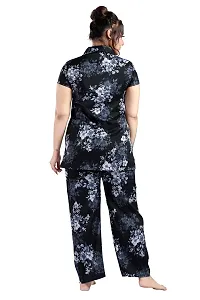 Trendy Cotton Blend Print Collared Night Suit For Women-thumb1