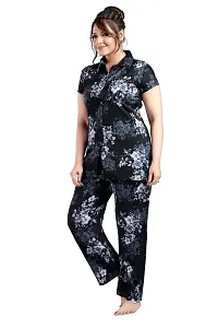 Trendy Cotton Blend Print Collared Night Suit For Women-thumb2