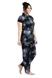 Trendy Cotton Blend Print Collared Night Suit For Women-thumb3