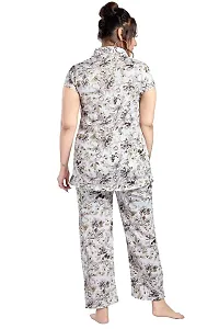 Trendy Cotton Blend Print Collared Night Suit For Women-thumb1