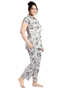 Trendy Cotton Blend Print Collared Night Suit For Women-thumb2