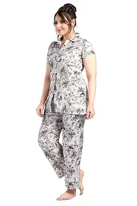 Trendy Cotton Blend Print Collared Night Suit For Women-thumb3