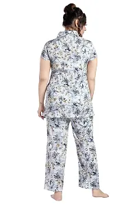 Trendy Cotton Blend Print Collared Night Suit For Women-thumb1