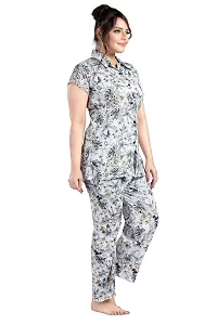 Trendy Cotton Blend Print Collared Night Suit For Women-thumb2