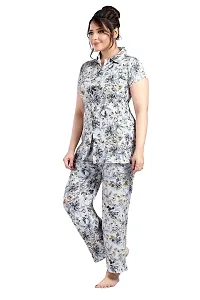 Trendy Cotton Blend Print Collared Night Suit For Women-thumb3