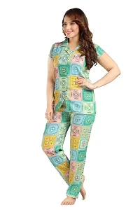 Trending Cotton Print Collared Night Suit-thumb1