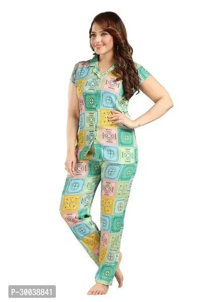 Trending Cotton Print Collared Night Suit-thumb2