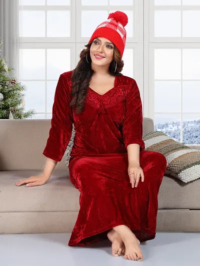 Stylish Velvet Nighty For Women