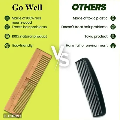 Go Well Kacchi Neem Comb, Wooden Comb | Hair Growth, Hairfall, Dandruff Control | Hair Straightening, Frizz Control | Comb for Men, Women | Treated with Oil (All Combo)-thumb2