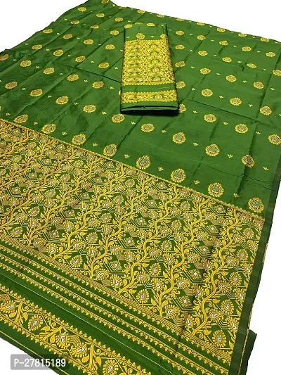 Elegant Pgreen Silk Blend Woven Design Mekhela Chador Saree with Blouse piece For Women-thumb0