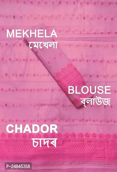 Elegant Pink Cotton Blend Printed Mekhela Chador Saree with Blouse piece For Women-thumb2