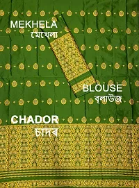 Elegant Pgreen Silk Blend Woven Design Mekhela Chador Saree with Blouse piece For Women-thumb1