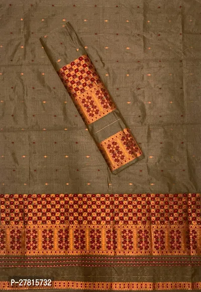 Elegant Chiku Silk Blend Woven Design Mekhela Chador Saree with Blouse piece For Women-thumb4
