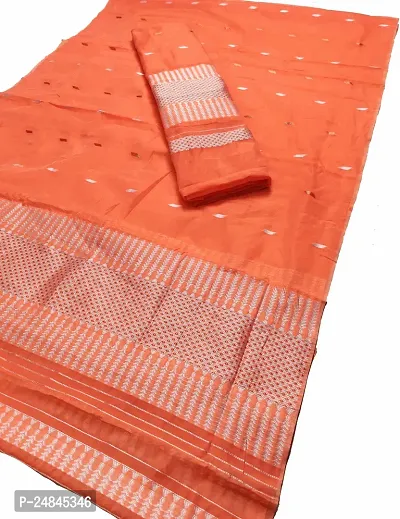 Elegant Orange Cotton Blend Woven Design Mekhela Chador Saree with Blouse piece For Women-thumb0